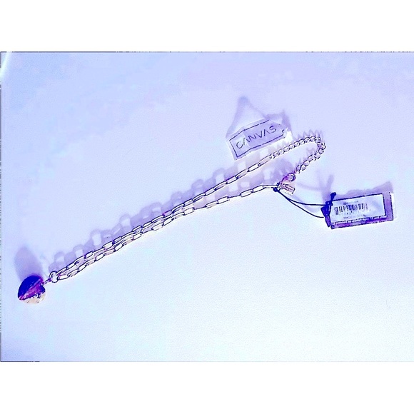 CANVAS NWT necklace Picture Jasper stone Heart matte paperclip  gold chain 18” - Picture 9 of 11